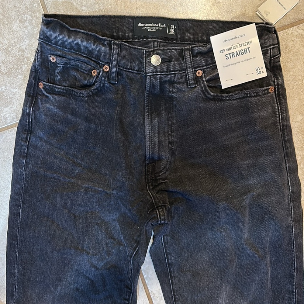 NWT! Abercrombie & Fitch Vintage Stretch Straight Jeans Washed Black 31x30 - Picture 5 of 8